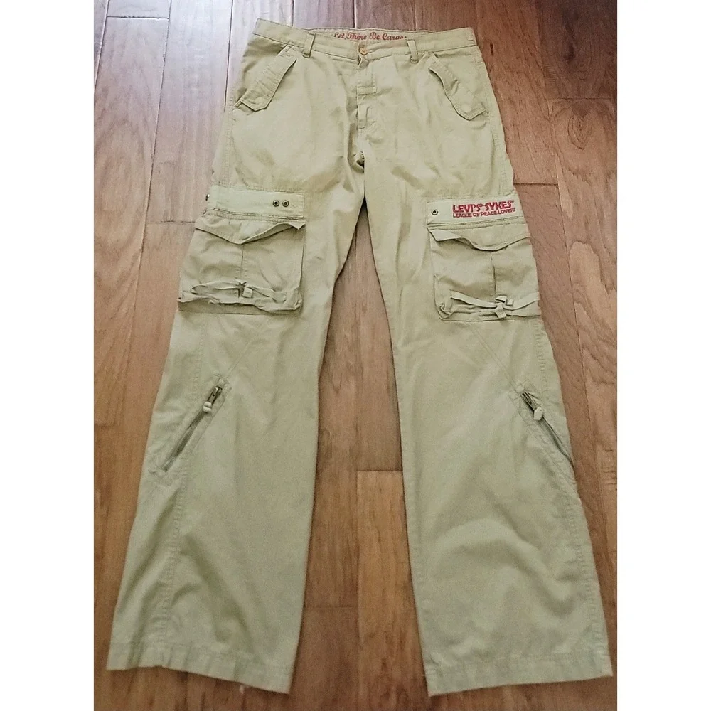 VTG Levi Sykes Men's Let There Be Cargos Pockets Chino Pants Sz 36x33 See Desc - Picture 1 of 10